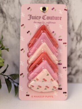Juicy Couture Makeup Puff Set 6 Pc Triangle Powder Puffs Cherry Print